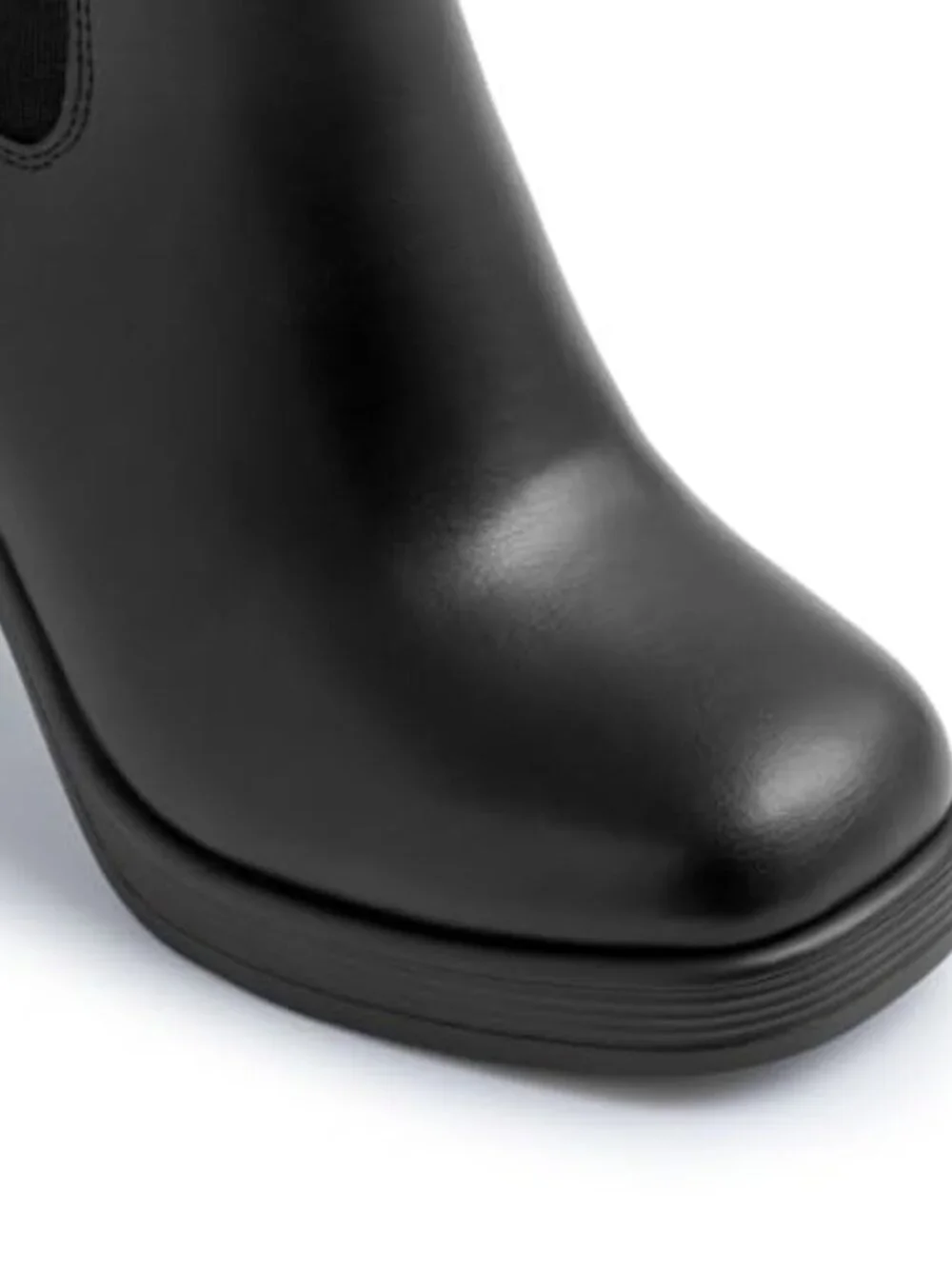 Women's Chelsea Platform Boots Chunky Heel Square Toe Slip On Elastic Ankle